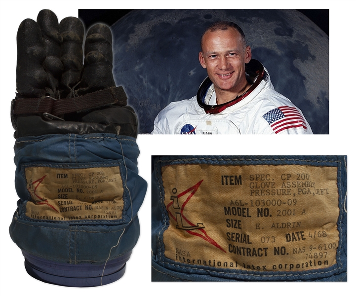 Buzz Aldrin's A6L Spacesuit Glove -- Worn by Aldrin in 1968 During Training for the Apollo 11 Mission